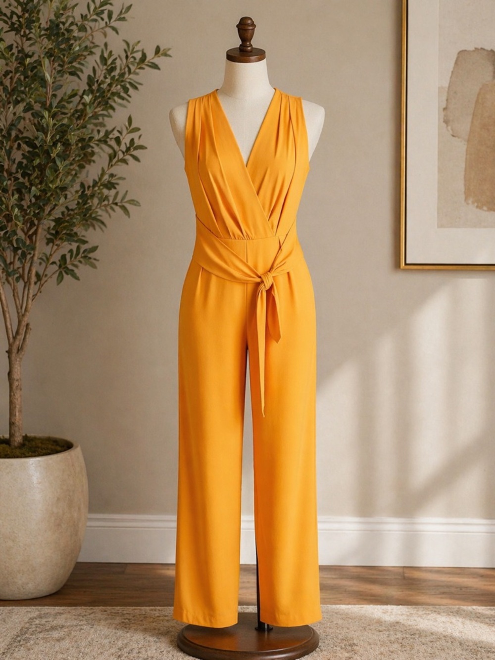 ANTONIO MELANI Mustard Yellow Sleeveless Wrap Jumpsuit